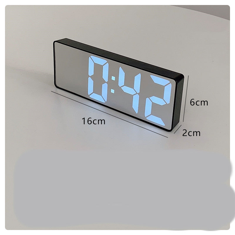 Simple Black And White Mirror Alarm Clock For Students