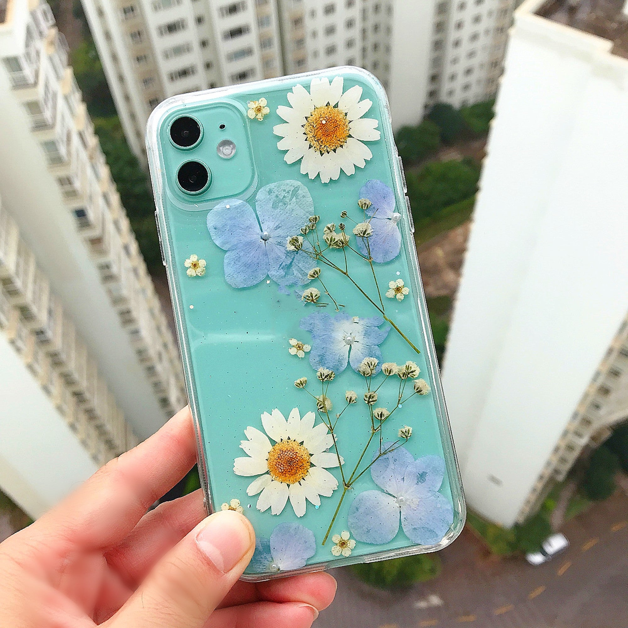 Coque de téléphone à fleurs stabilisées pour filles