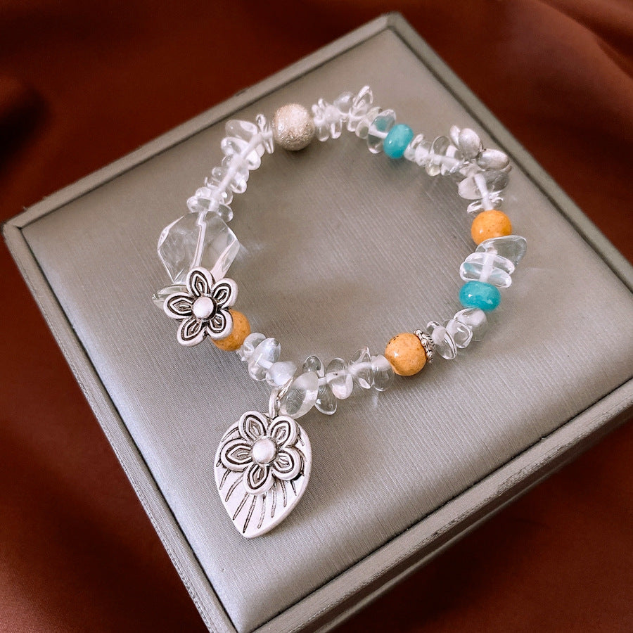 Bracelet de fleurs en gravier style rétro ethnique, mode et personnalité, bracelet délicat et polyvalent pour femmes