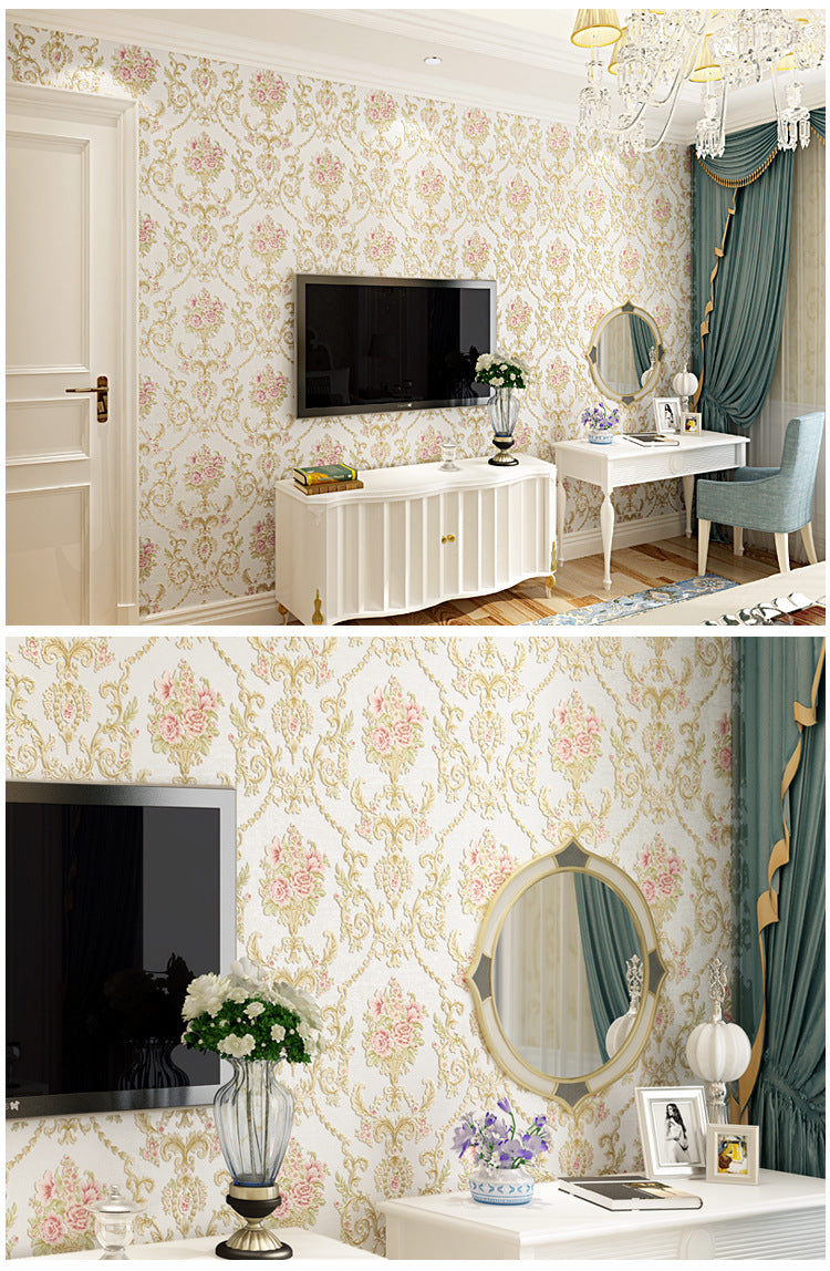 European Damascus 3D Stereo Wallpaper Bedroom Living Room TV Background Wallpaper