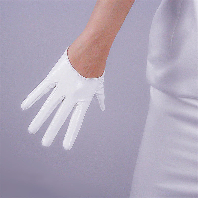 Women's short PU leather gloves