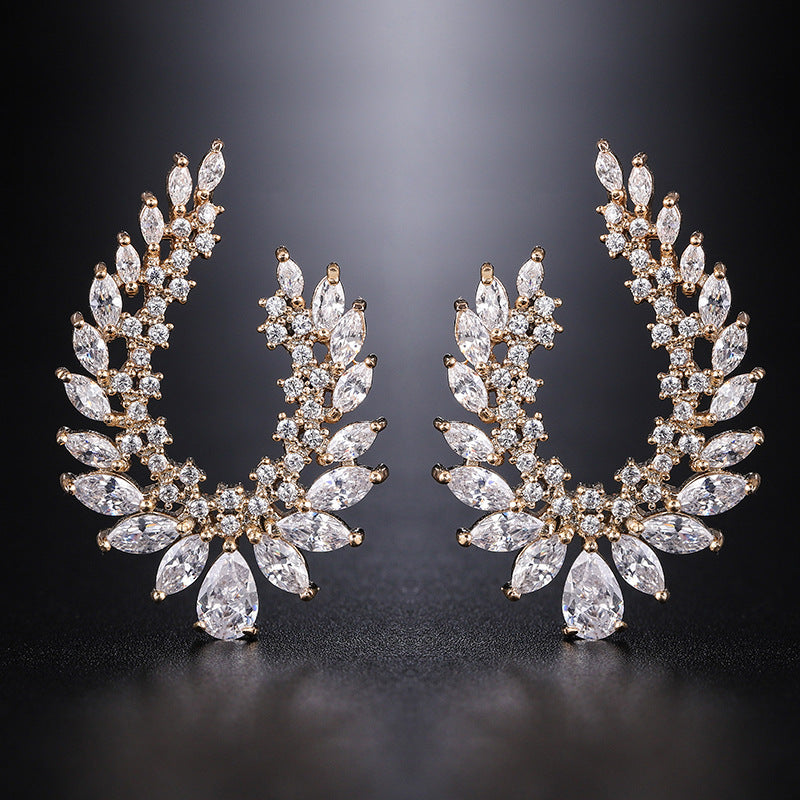 Exaggerated Micro-set Zircon Earrings With Stylish Copper Setting