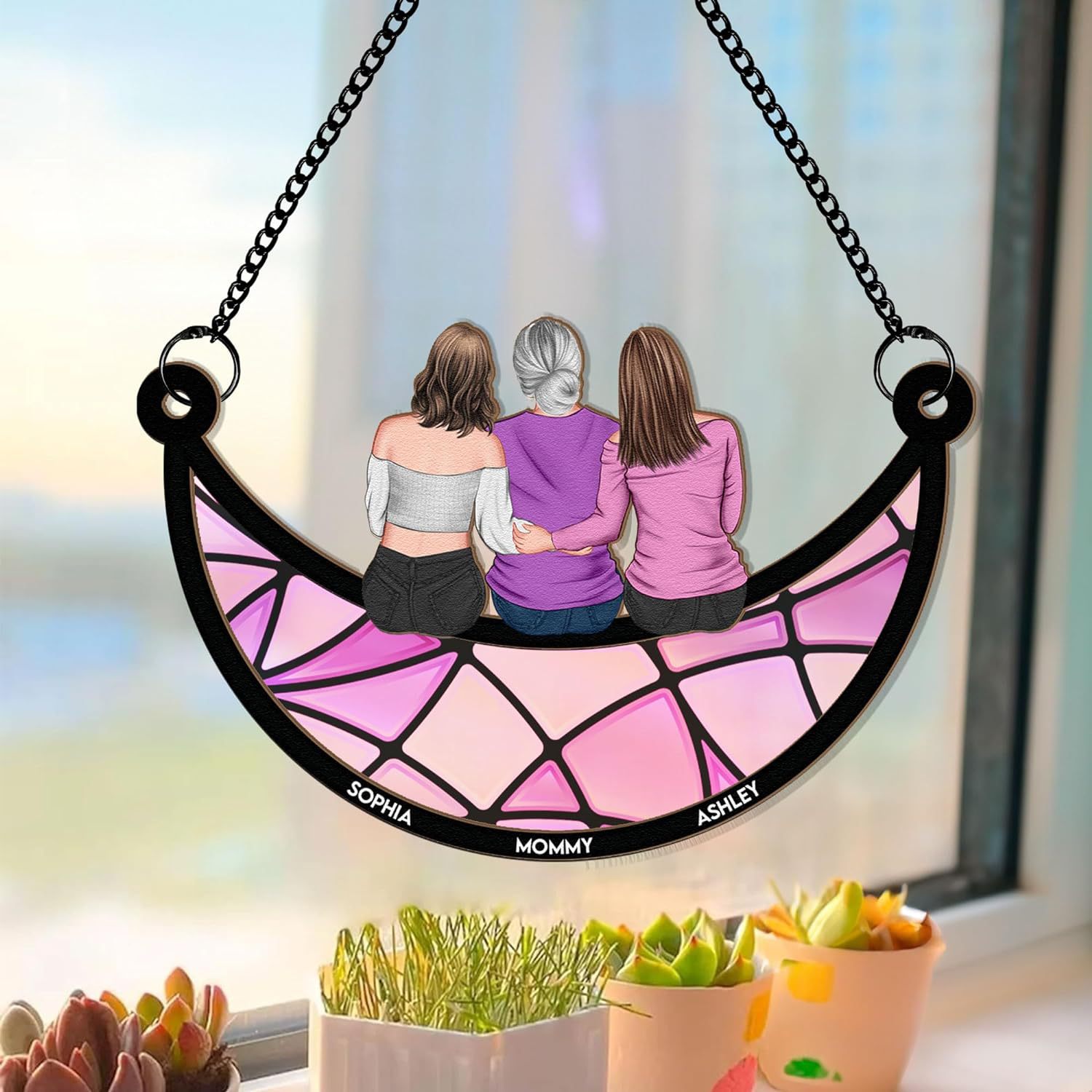 Mother's Day Decoration Gift Mother And Daughter Pendant On The Moon