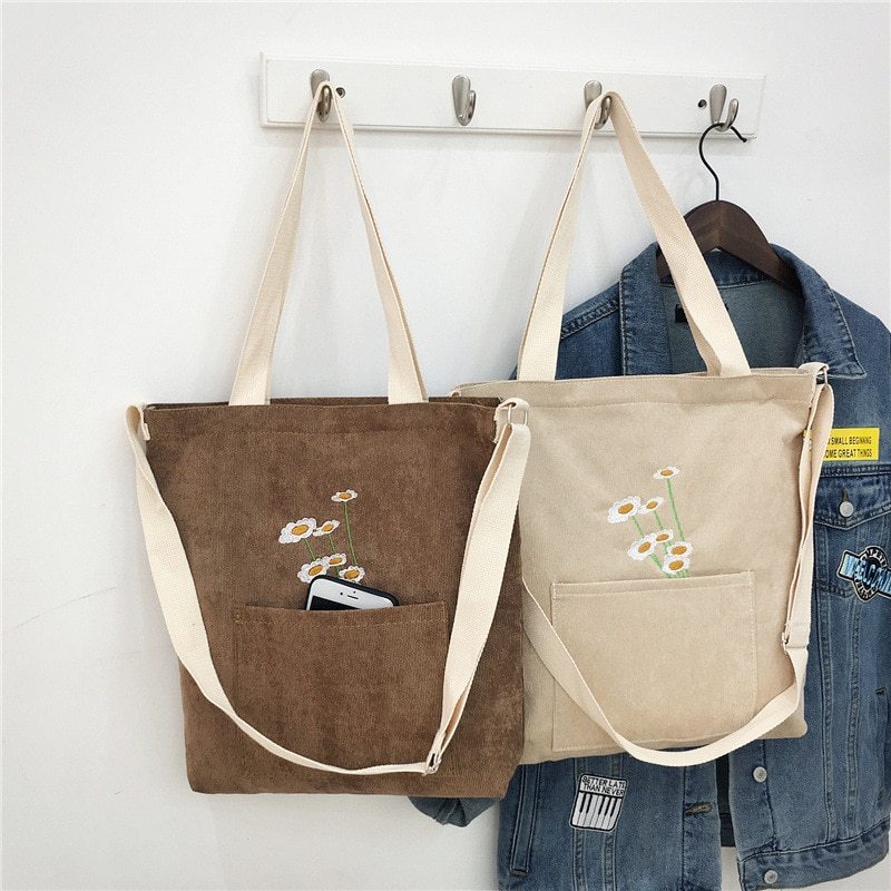 Corduroy large capacity canvas bag