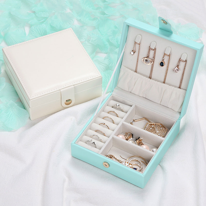 Boîte de rangement de bijoux carrée portable en cuir PU, boîte de finition pour bagues et bracelets