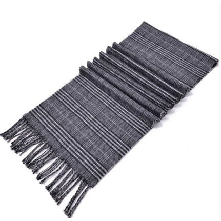 Men'S Wool Scarf Short Winter Warm Thin Neck Scarf Plaid Elderly Middle Aged Youth Leisure
