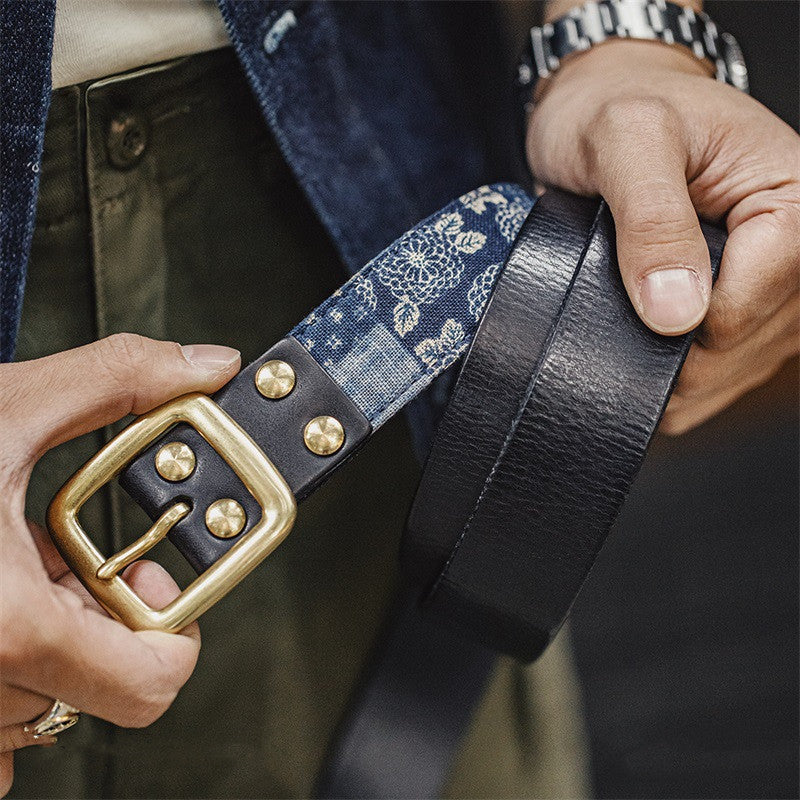 Ceinture vintage en cuir de vachette première couche pour homme