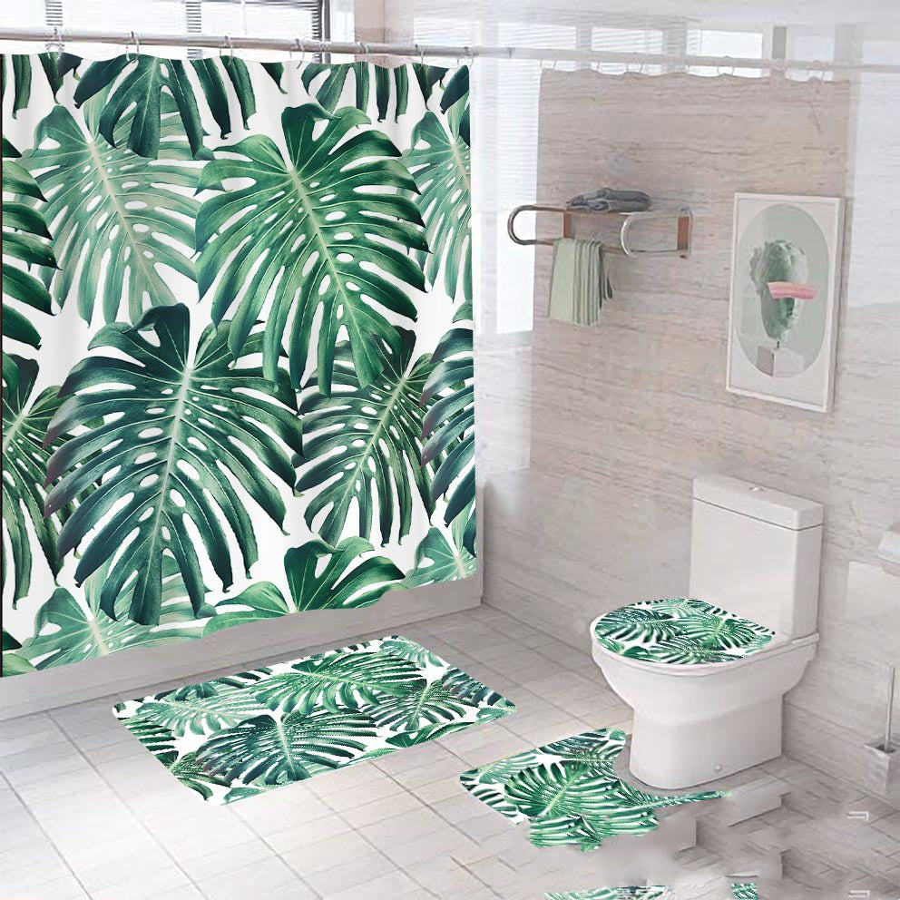 Tropical Rainforest Leaf Code Printed Shower Curtain Waterproof C Plastic Hook