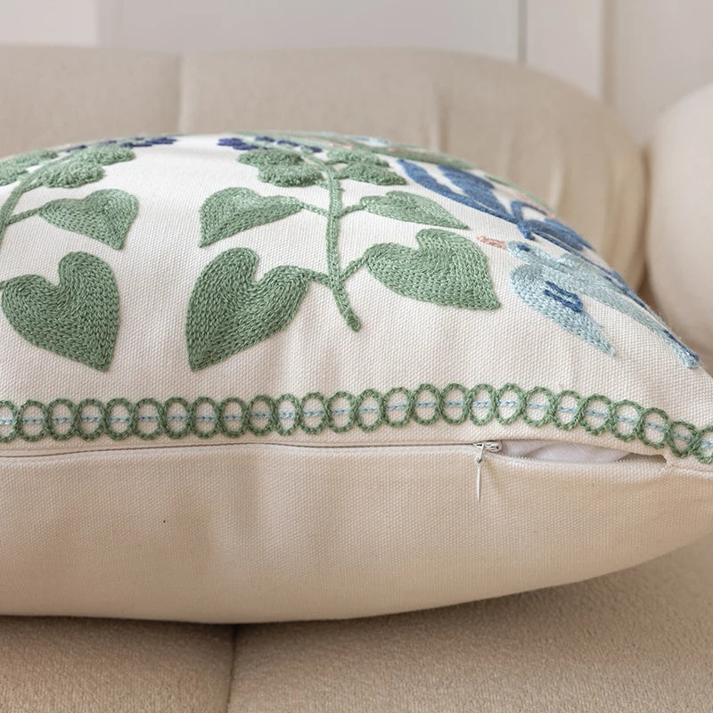 Green Fresh Tulip Pillow Cover Simple Embroidery Flower Sofa And Bed Cushions Office Lumbar Cushion