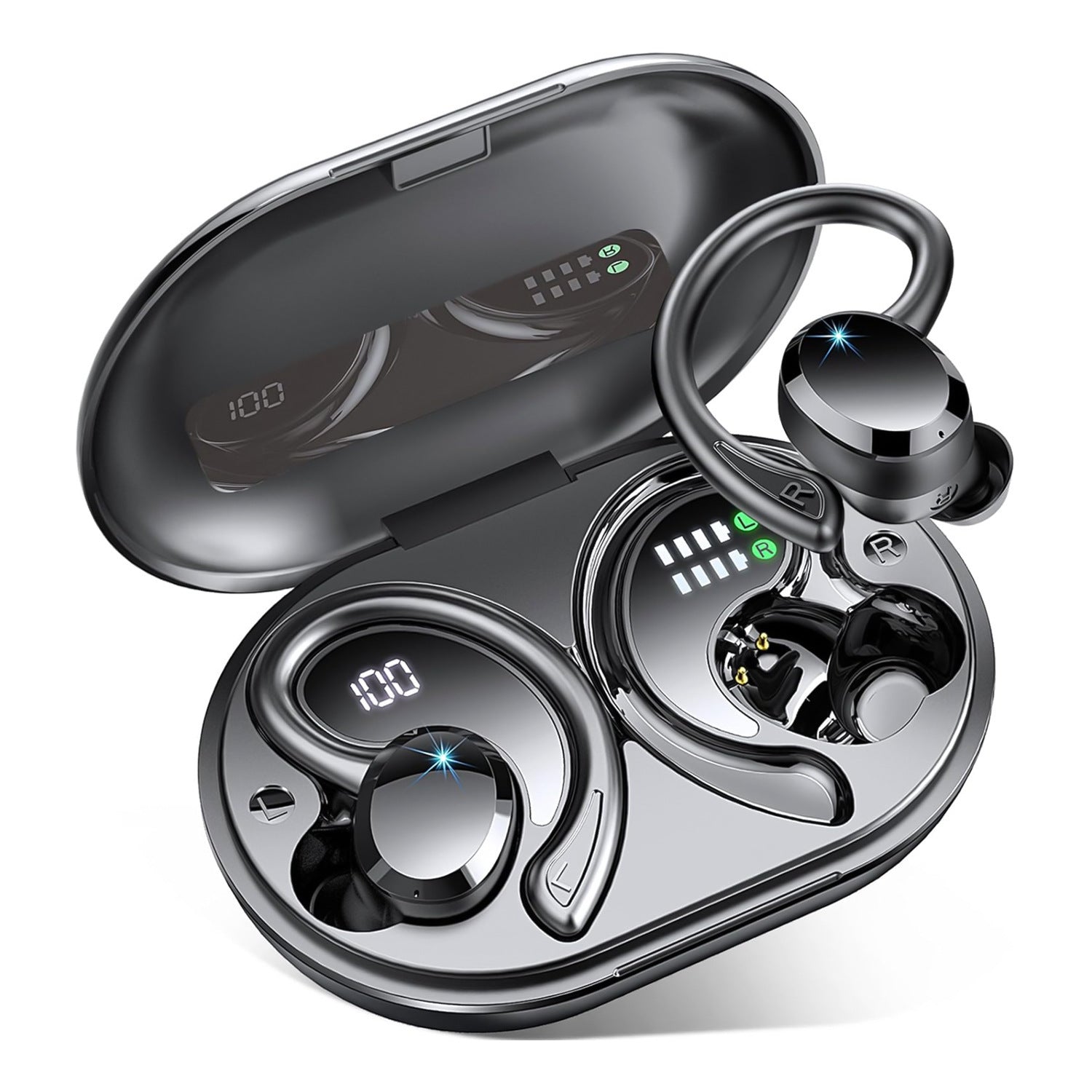 Digital Display Waterproof Sports Q38 Ear-mounted In-ear Noise Reduction Stereo Bluetooth Earphone