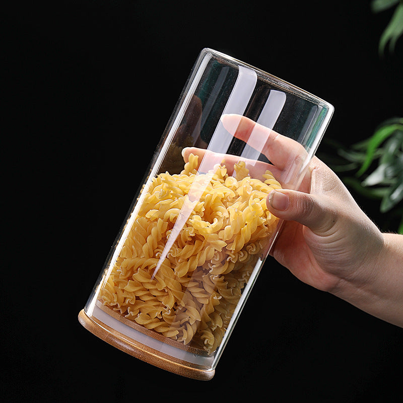 Bocal de cuisine pour le stockage des aliments Récipients ronds en verre borosilicate de haute qualité avec couvercle en bambou