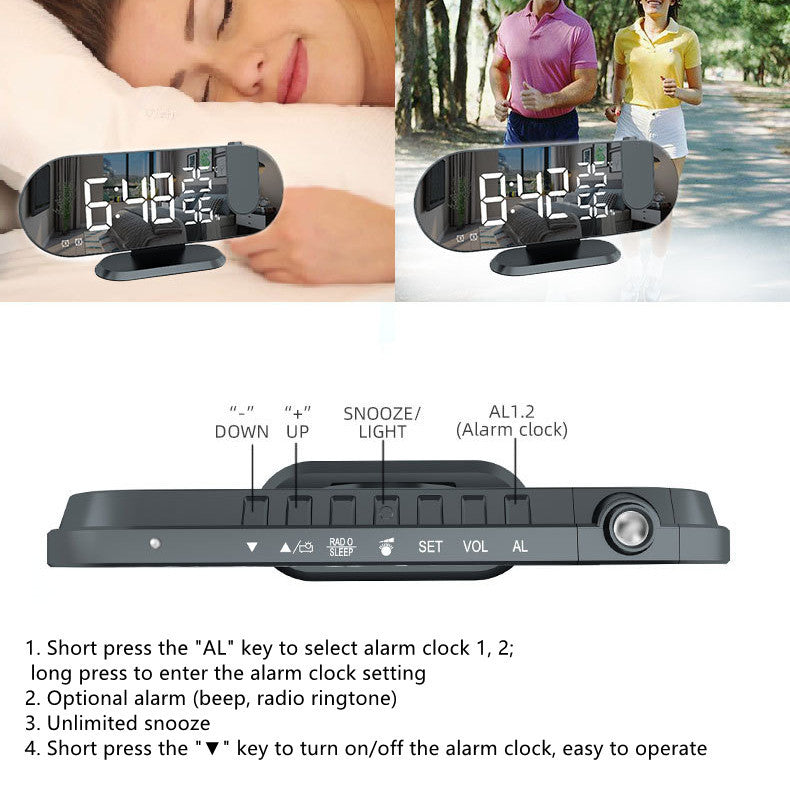 Mirror LED Projection Voice-activated Temperature Alarm Clock