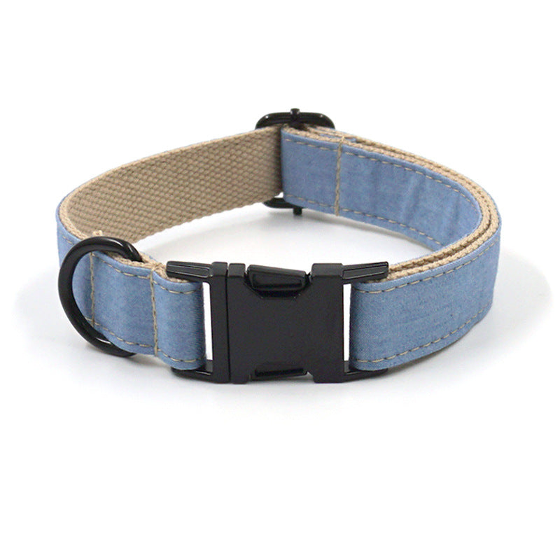 Buckle Lettering Deep Denim Pet Collar Dog Leash Dog Bow Set