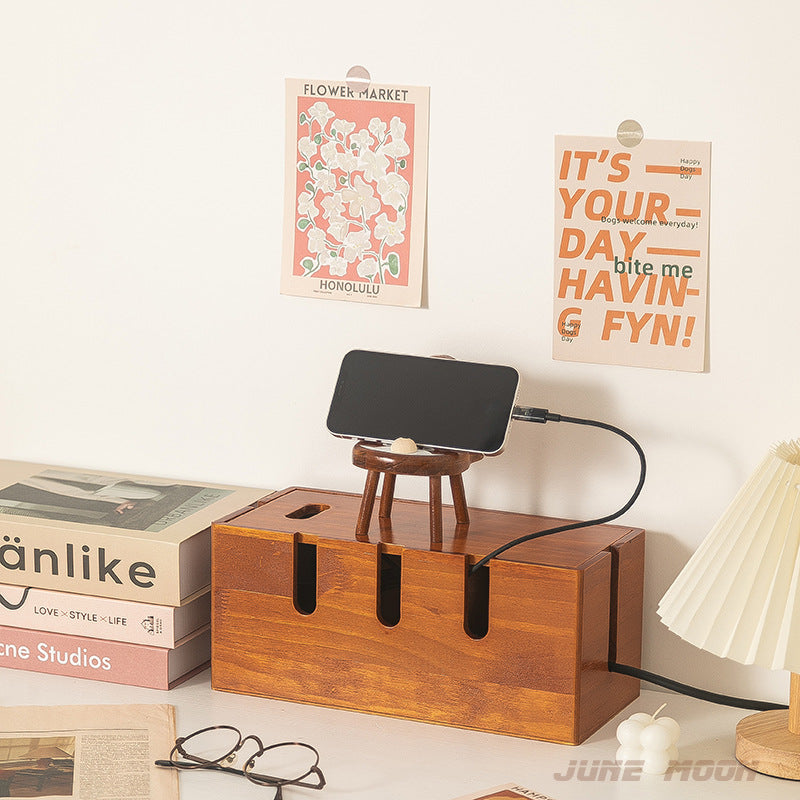 Solid Wood Eco-friendly Cable Management Box Power Strip Storage Box