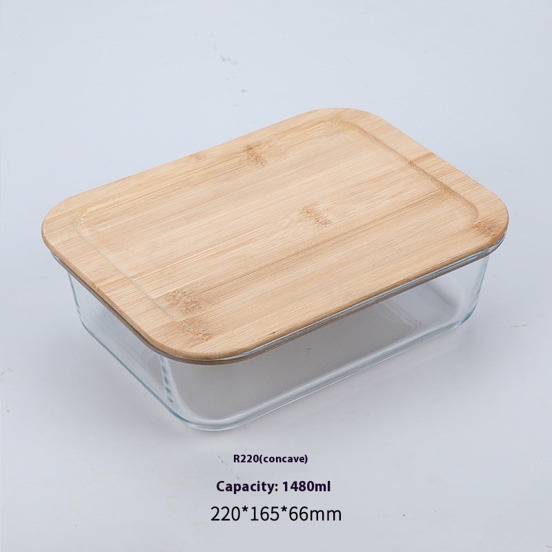 High Boron Silicon Japanese Style Bamboo Wood Lid Glass Lunch Box