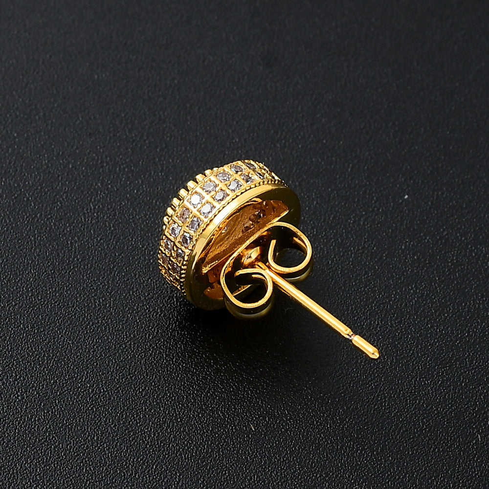 Round Full Zircon Hip Hop Personality Earrings Men And Women Trendy Diy Earrings