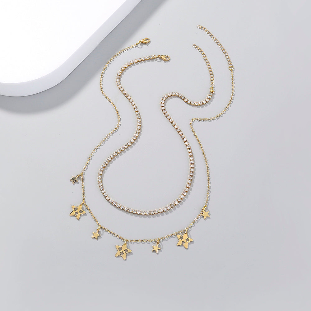 Colliers multiples Étoiles et diamants blancs