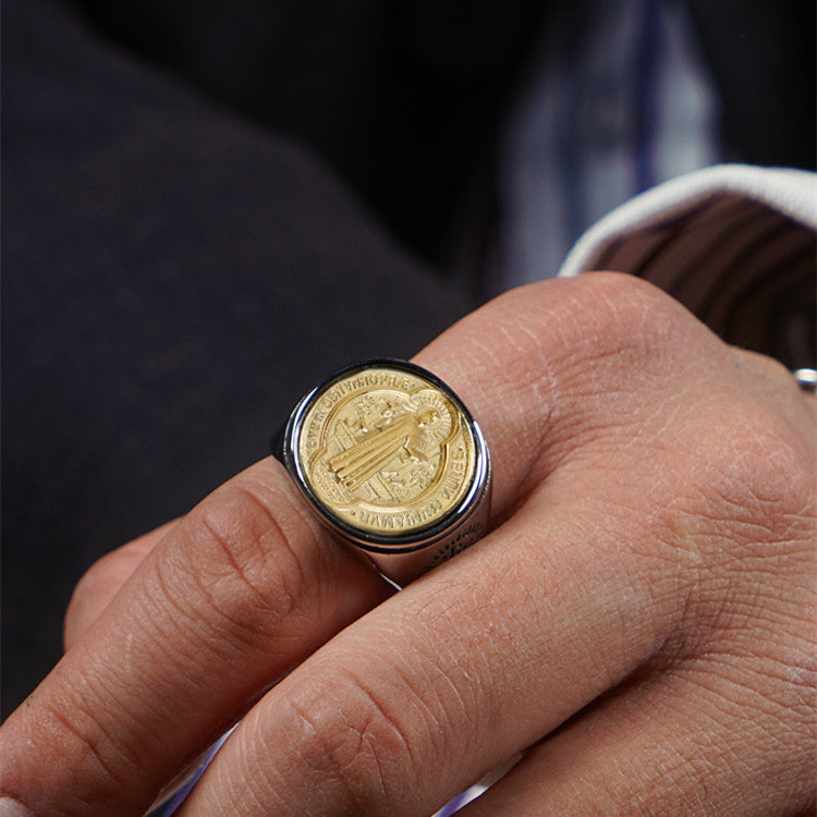 Christian Order Of Benedict In Titanium And Bronze Ring