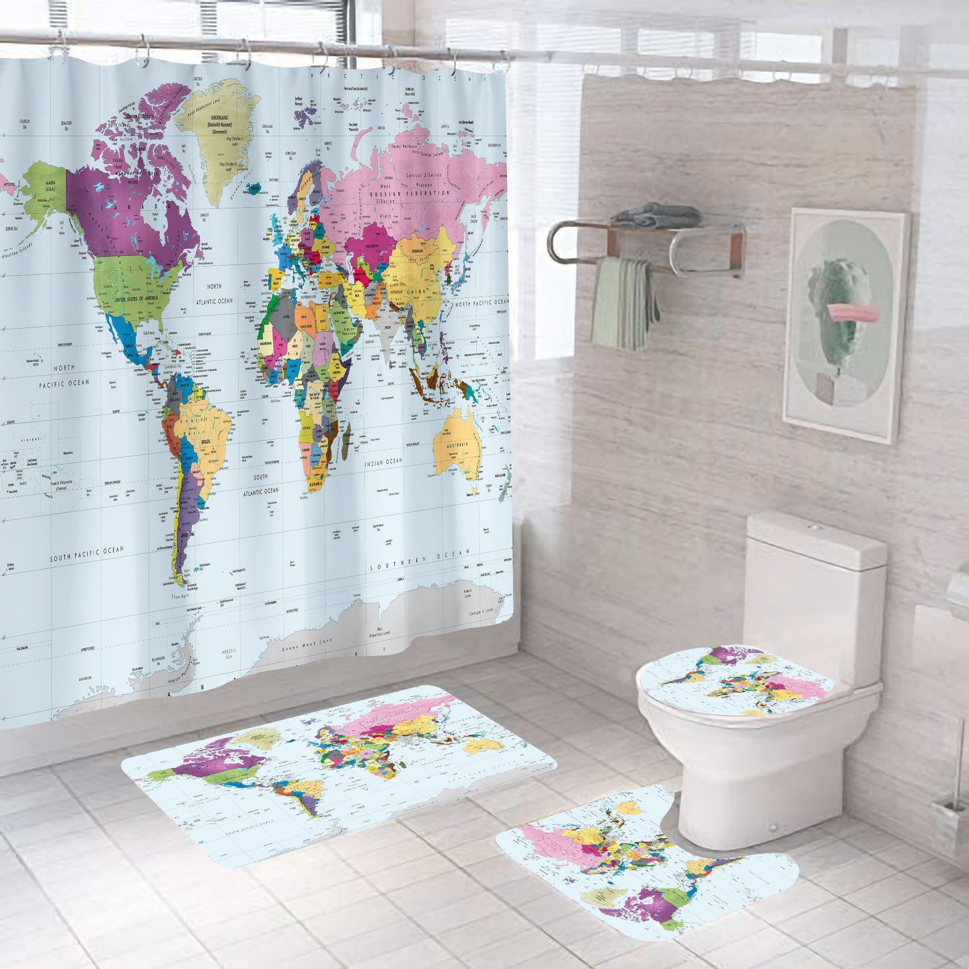 Map Series Waterproof Shower Curtain Fabric
