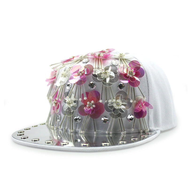 Men's Hip Hop Peaked Flower Sequins Flat-brimmed Baseball Cap