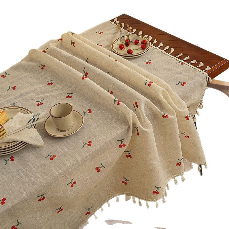 Japanese Linen Tablecloth Tassel Embroidery