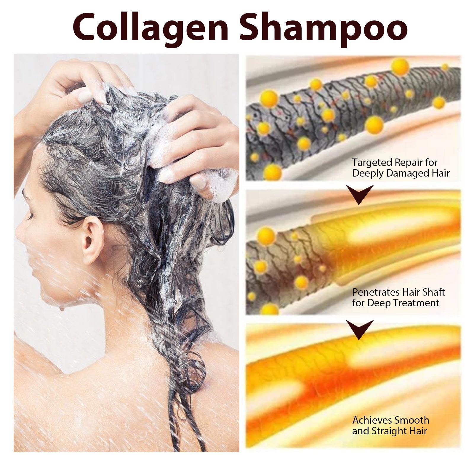 Shampooing au collagène Réparation Cheveux abîmés Réduction de la casse