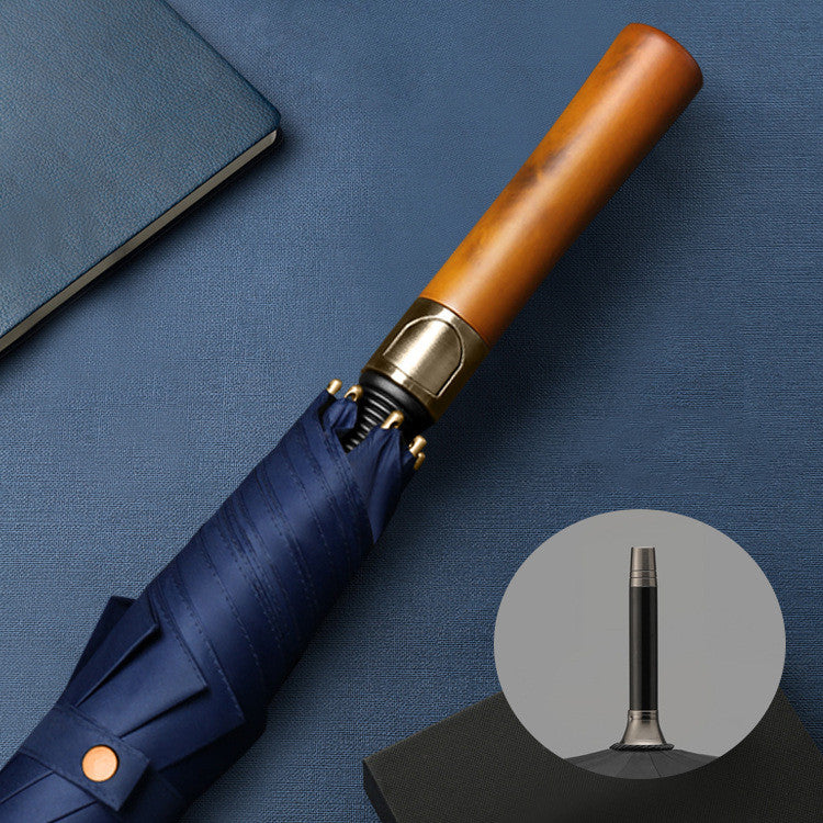 8 Bone Automatic Wooden Handle Umbrella Long Handle Straight Pole