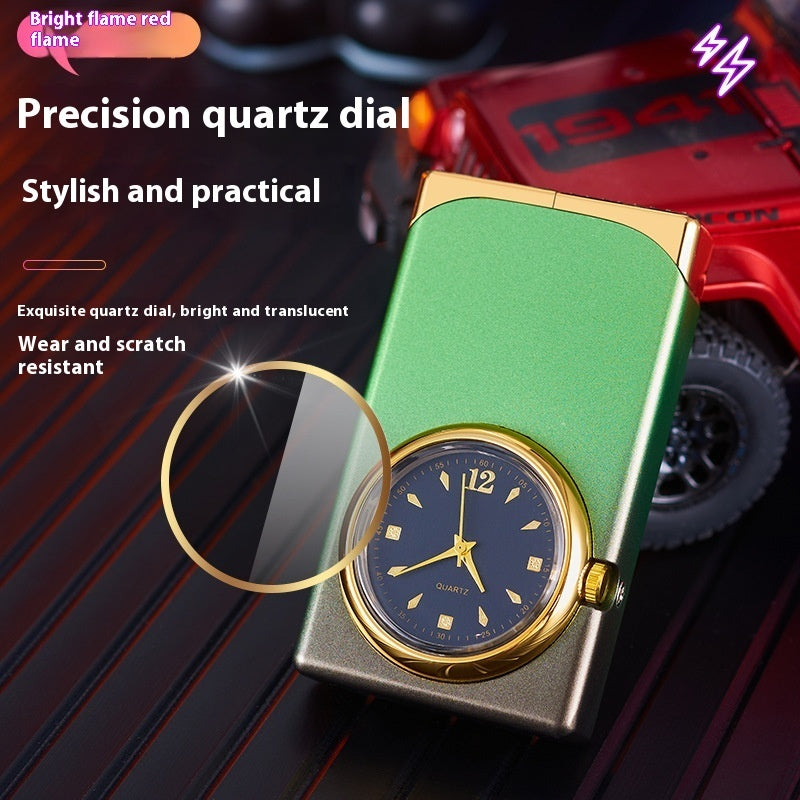 Windproof Double Flame Creative Quartz Real Dial Straight Open Flame Double Flame Gas Lighters Cross-border