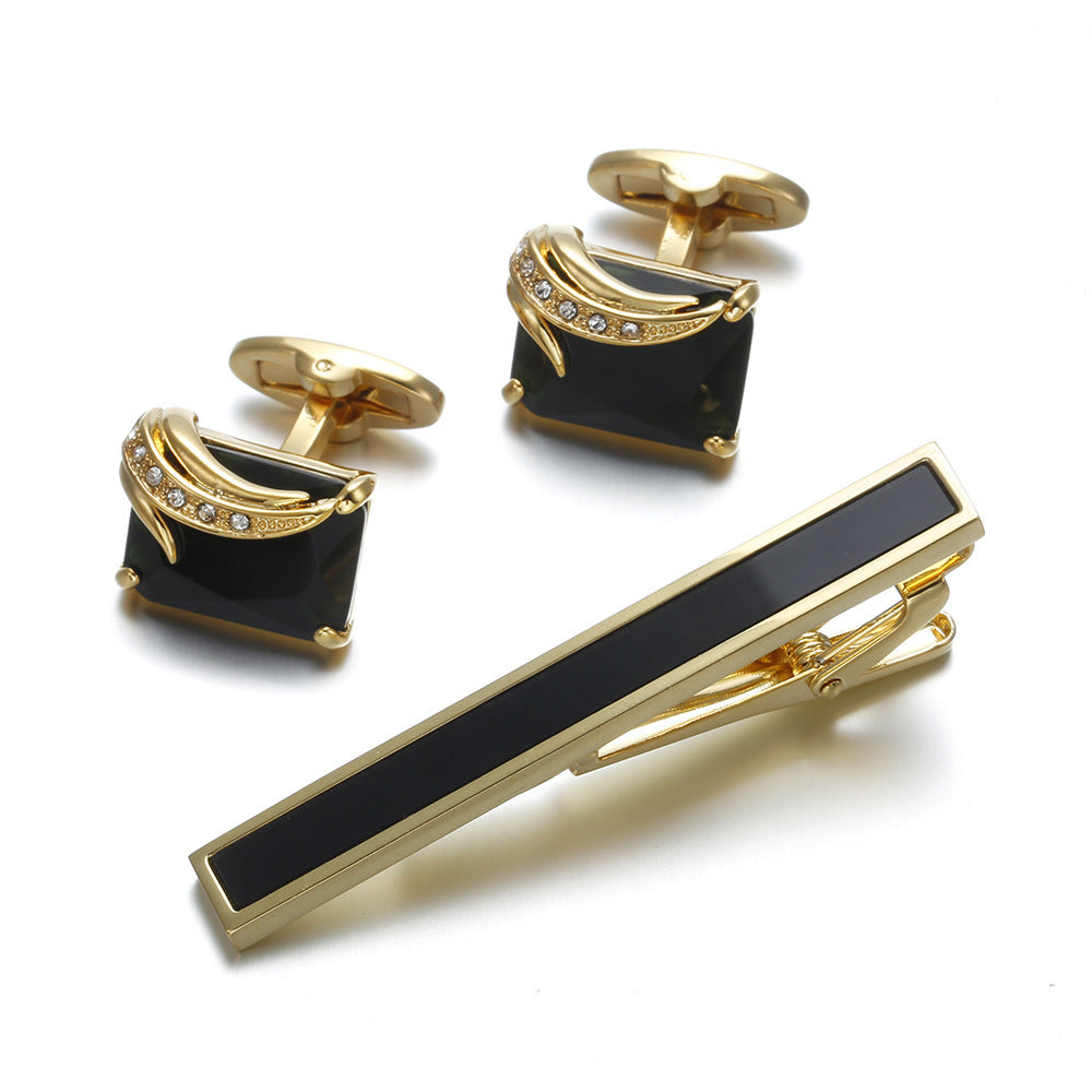 Élégant coffret cravate et boutons de manchette dorés pour homme