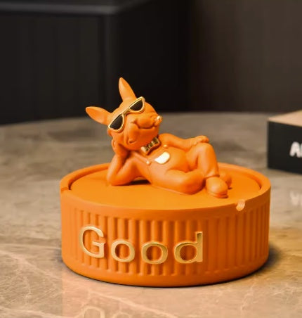 Bulldog Decoration With Cover Fly Ash Proof Ashtray