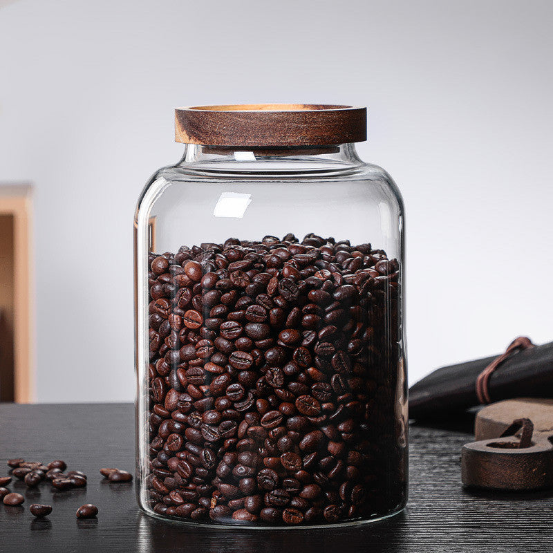 Glass Bottle With Lid, Transparent Airtight Tin, Tea Tin, Airtight Storage Jar, Acacia Wooden Lid