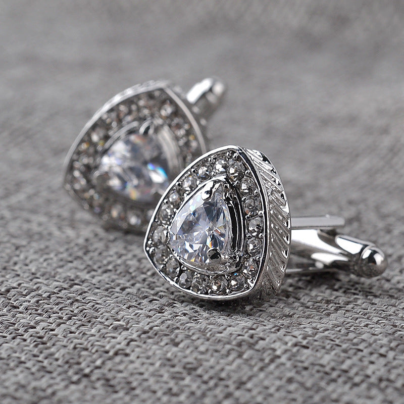 Boutons de manchette pour homme, triangle en cristal, diamant français