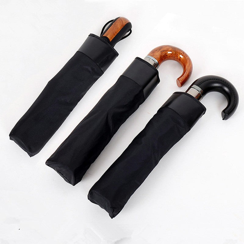 Men's Business Pure Black Full-automatic Three Fold Umbrella