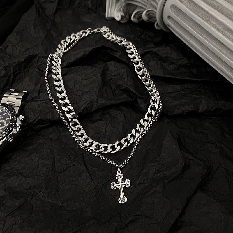 Collier Vintage en Acier au Titane avec Croix pour Hommes et Femmes