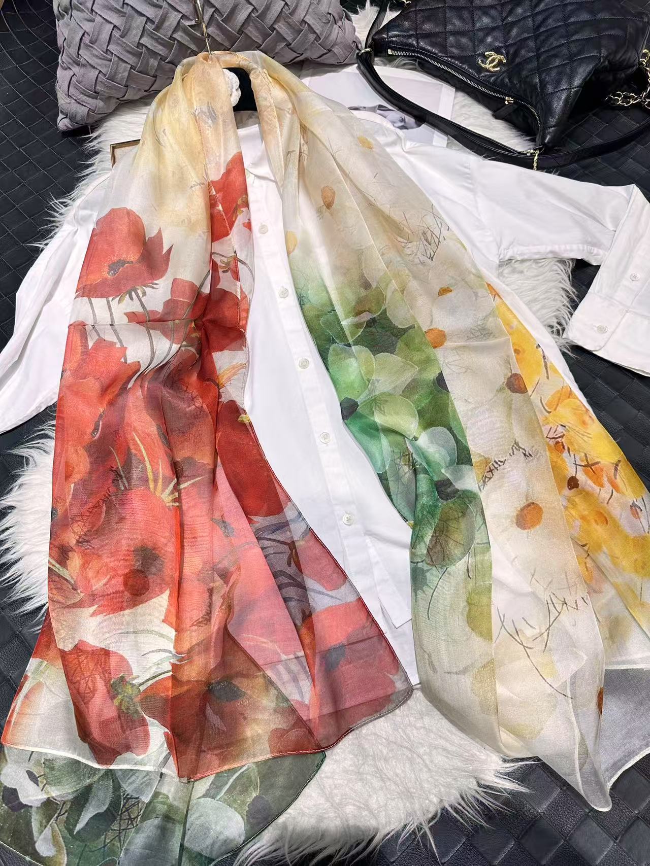 Mulberry Silk Chiffon With Digital Printlightweight Airy And Flowy Summer Sheer Scarf