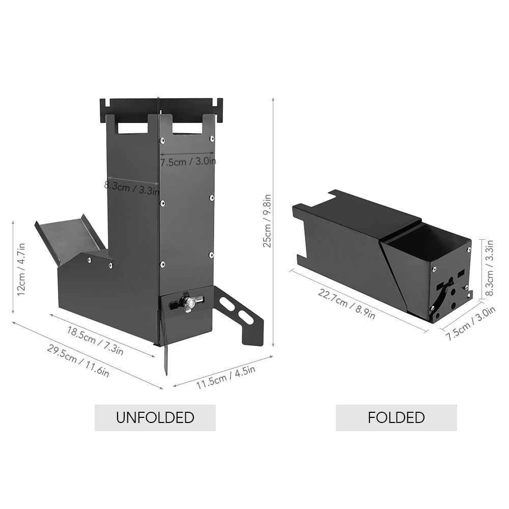 Réchaud de camping pliant en acier inoxydable noir titane pour barbecue et bois