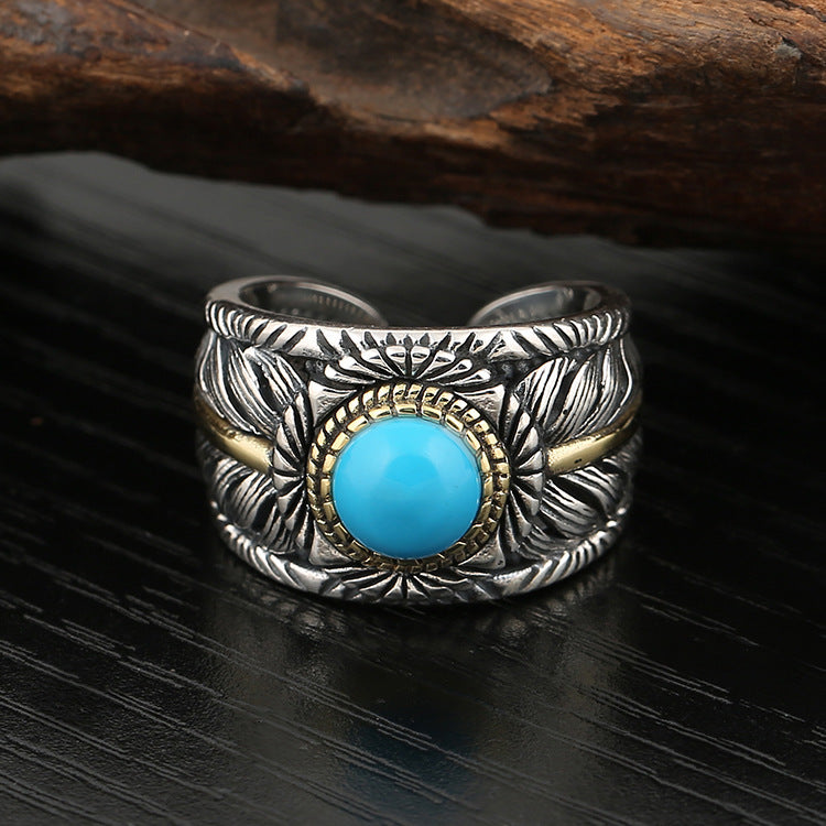 Bague pour homme plume turquoise mode personnalisée et exagérée