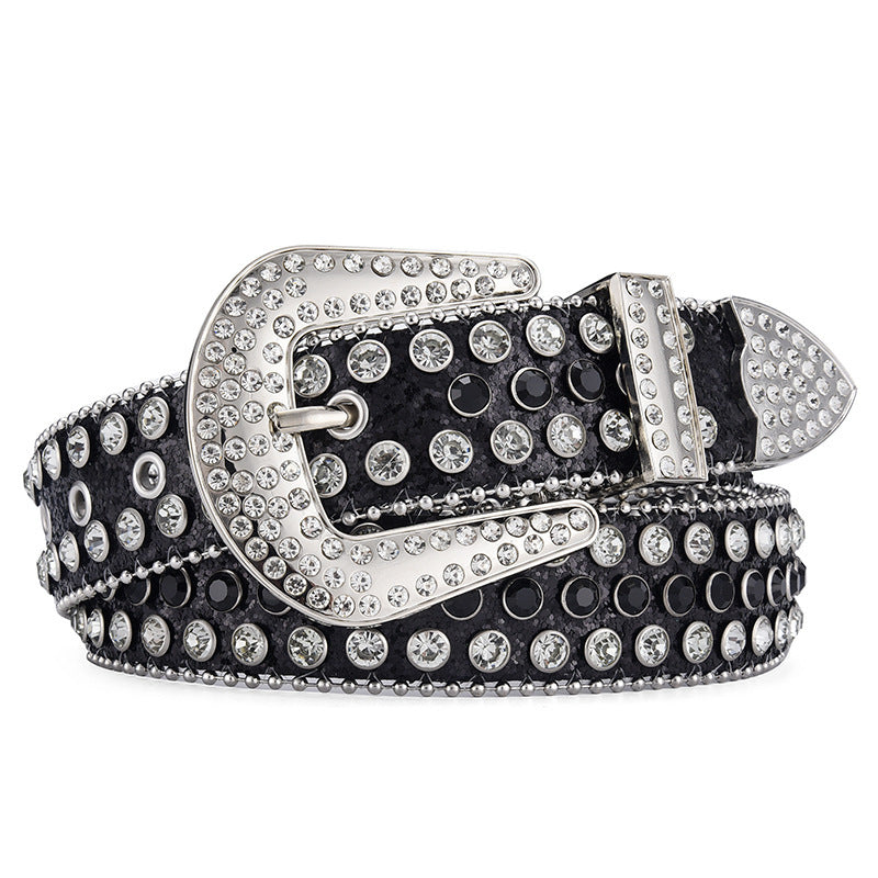 Ceinture unisexe en alliage, style punk rock, avec rivets et strass