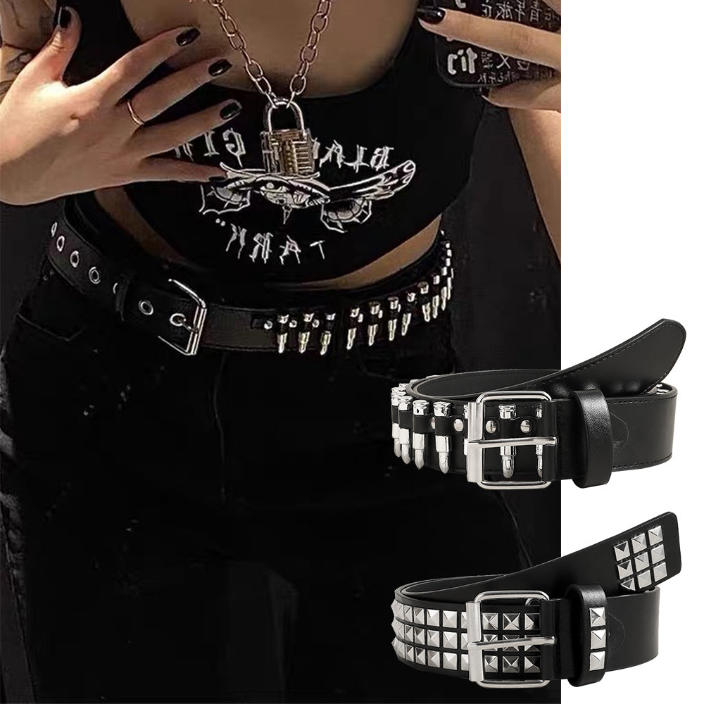 Ceinture Rivet Ceinture Rock Tendance Punk Balle Noire Hommes Et Femmes Personnalité Mode Accessoires Hip-hop