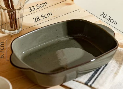 Plat de cuisson en céramique pour riz au four avec deux anses, assiette ménagère pour micro-ondes
