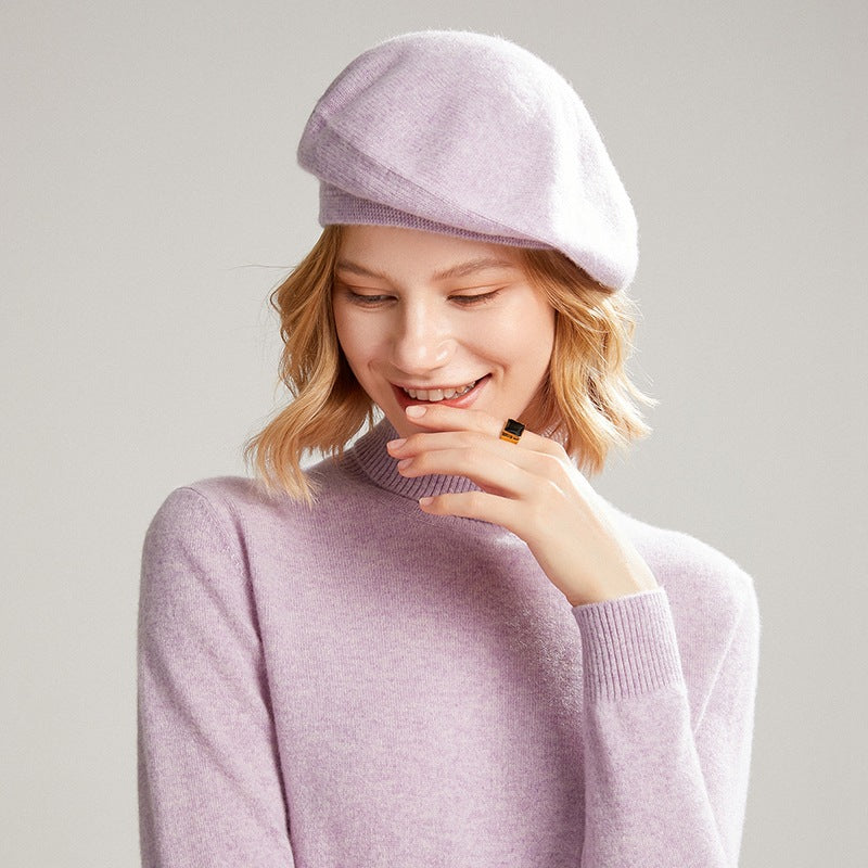 Chapeau en cachemire épais et chaud de couleur unie pour femme