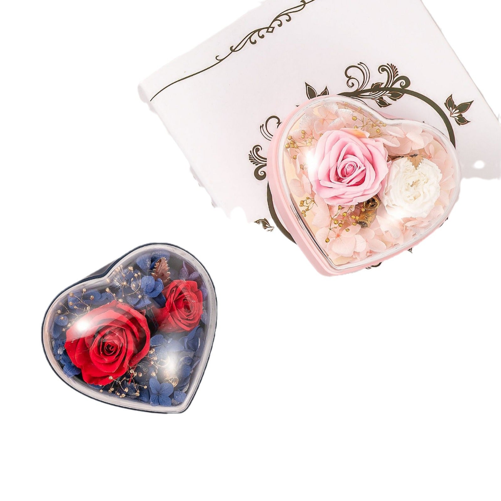 Boîte Cadeau Saint-Valentin Boîte à Bijoux Fleur Fraîche Éternelle en Forme de Cœur