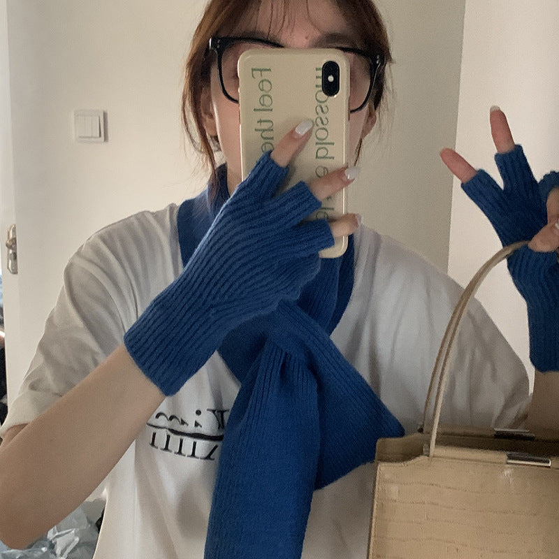 Knitted Wool Half Finger Gloves Solid Color
