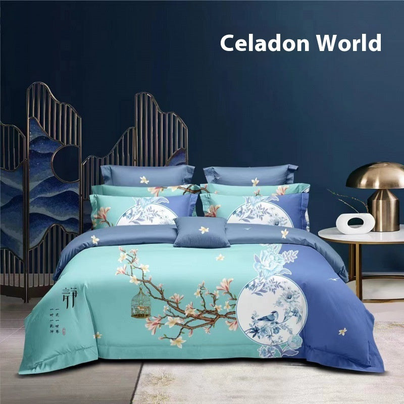 Flower Brushed Thickened Quilt Cover 4-piece Kit