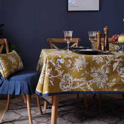 Nappe Fleur Jaune en Coton et Lin Art Rond Rectangulaire
