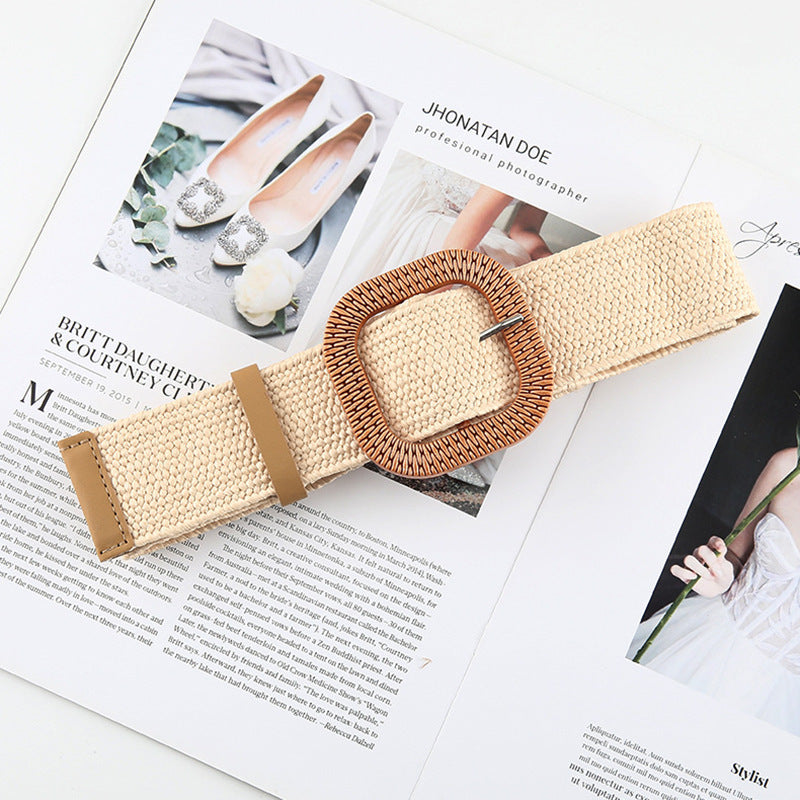 Ceinture en paille tressée en coton et lin pour femme