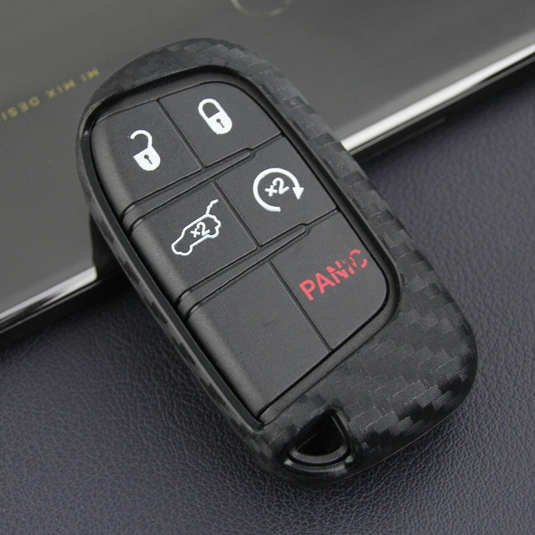 Pour cache de clé Dodge Chrysler Fiat en fibre de carbone Étui en silicone Protection de clé à distance
