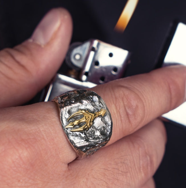 Original Poseidon Ice Rage Trident Silver Ring Trendy Men's