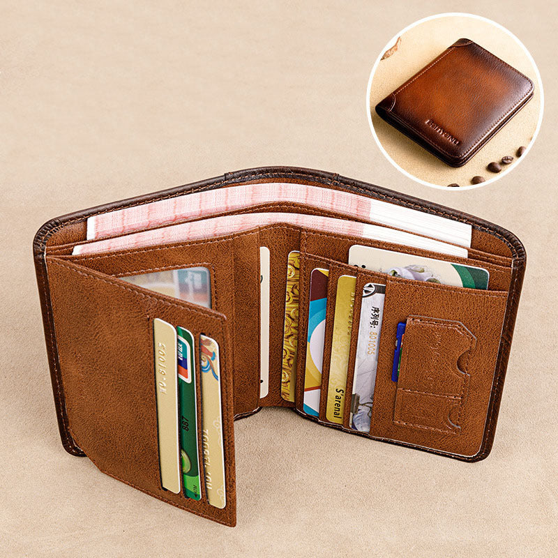Portefeuille horizontal en cuir grande capacité pour homme