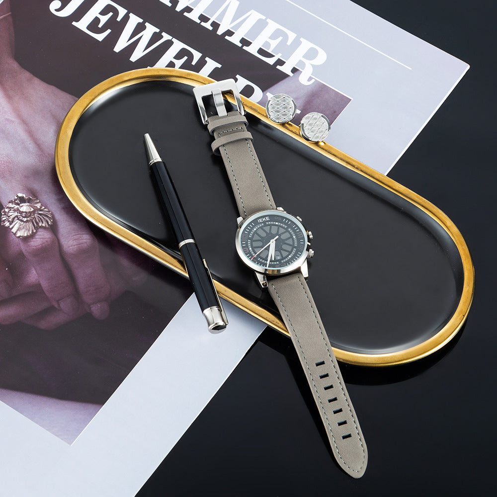 Coffret cadeau pour hommes 3 pièces avec montre sport rétro, calendrier, montre à quartz, stylo et boutons de manchette